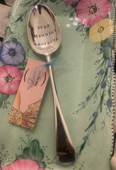 'Good morning handsome' - hand stamped vintage cereal/dessert spoon