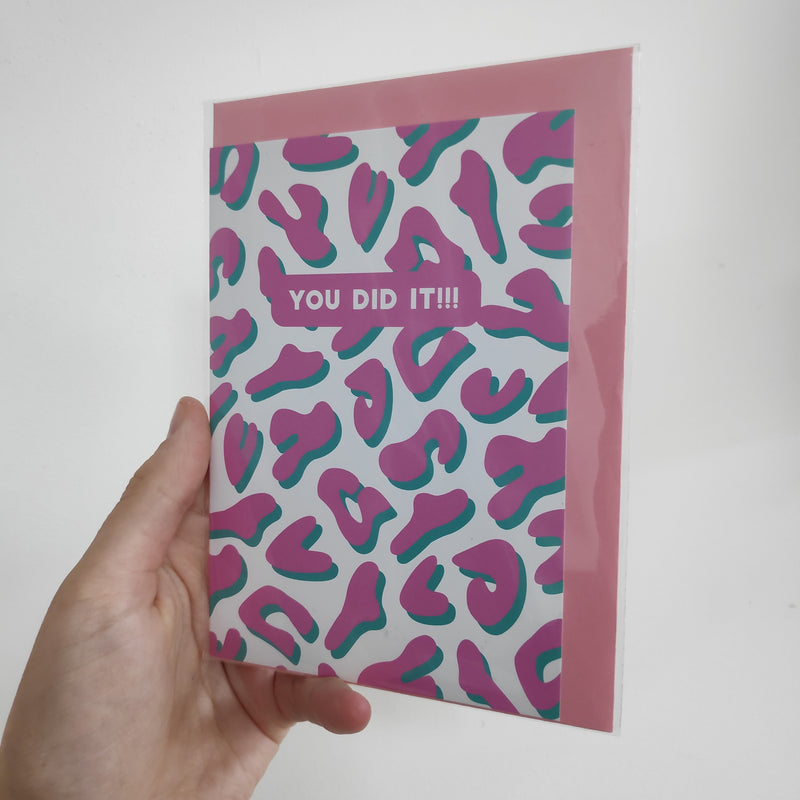 You Did It!!! Pink leopard print card