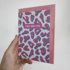 You Did It!!! Pink leopard print card
