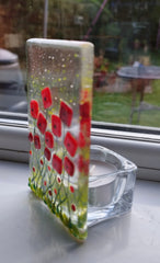 Poppy field glass tealight holder