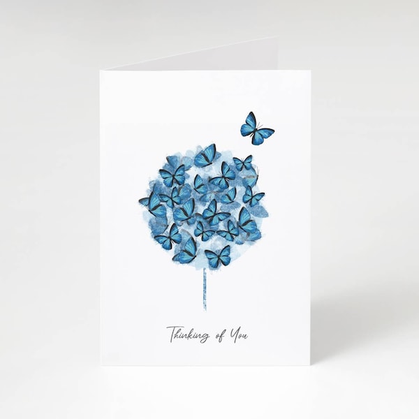 Thinking of you blue butterflies card