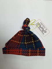 Baby knotted hat - tartan print (0-3 months)