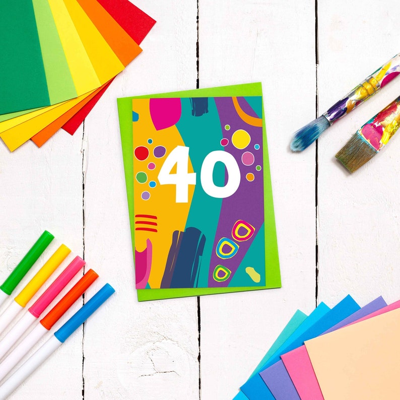 Age 40 - colourful abstract shapes card
