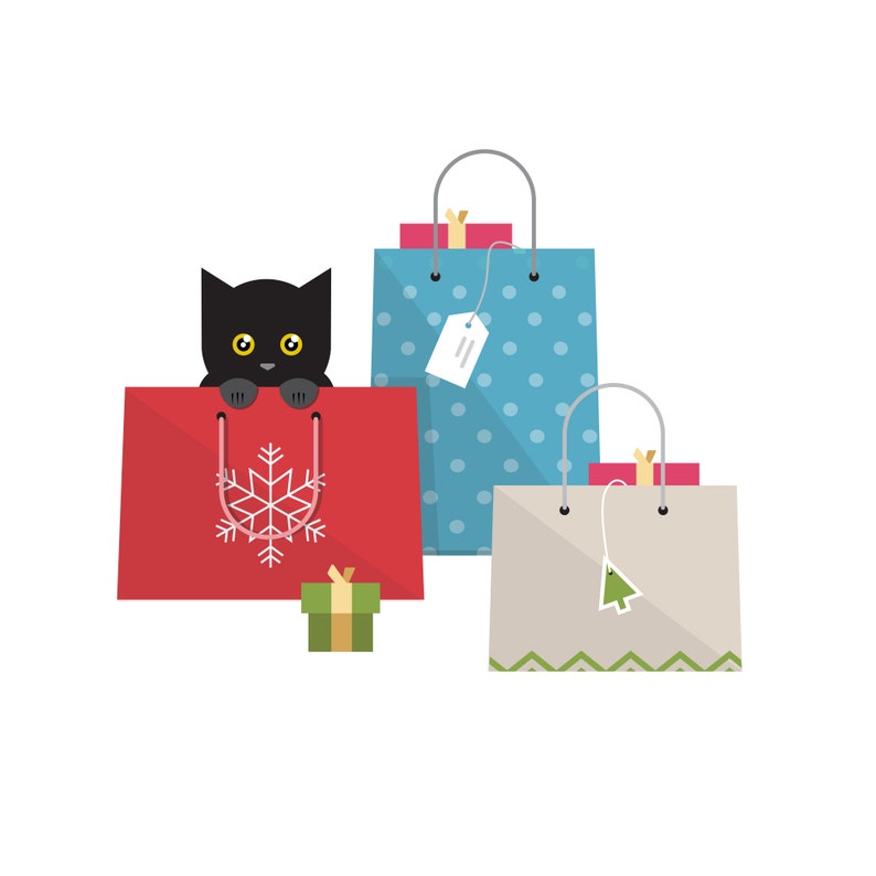 Merry Christmas cat and Christmas shopping card