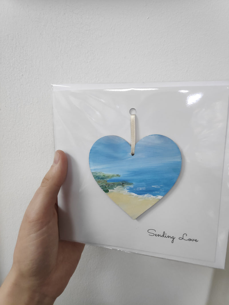 Sending love hand painted heart keepsake card