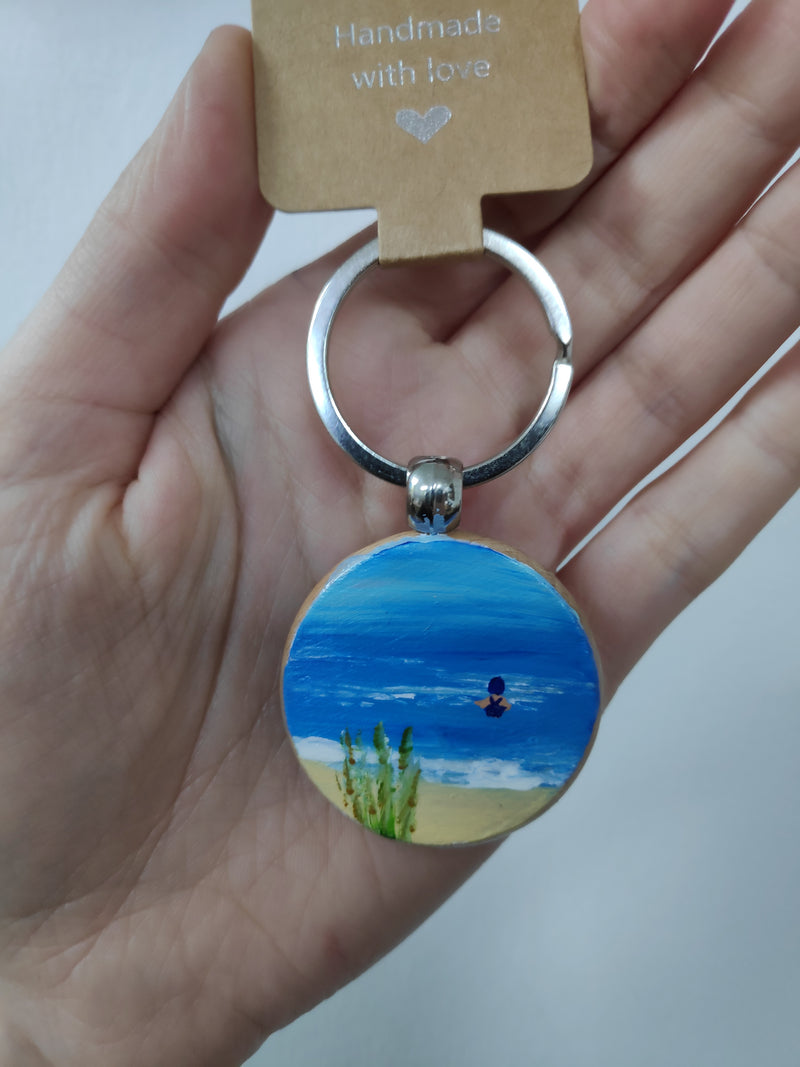 Hand painted wooden keyring