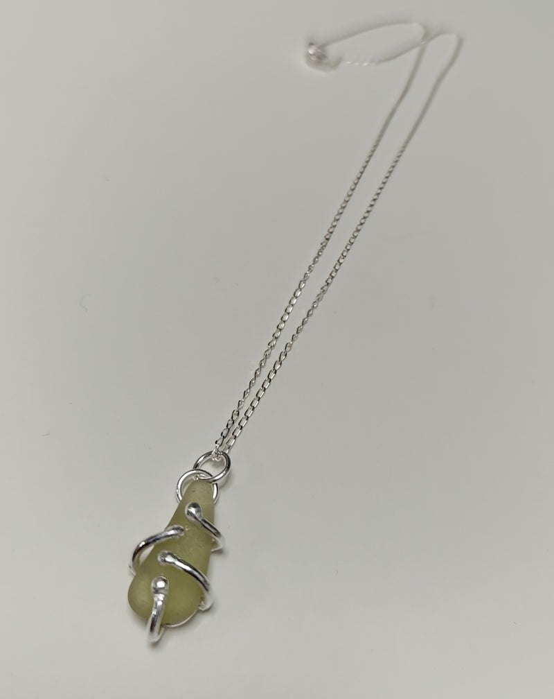 Scottish sea glass 'Roots Wrap' sterling silver pendant (green)