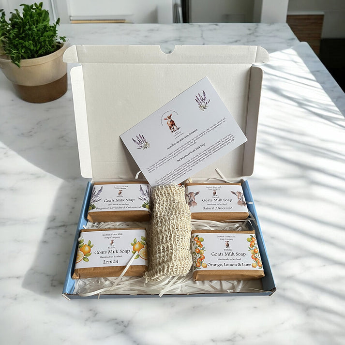 Essential Oil Goats Milk Soap 4 Bar & Soap Bag Gift Set - different scents available
