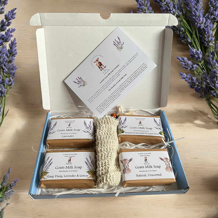 Essential Oil Goats Milk Soap 4 Bar & Soap Bag Gift Set - different scents available