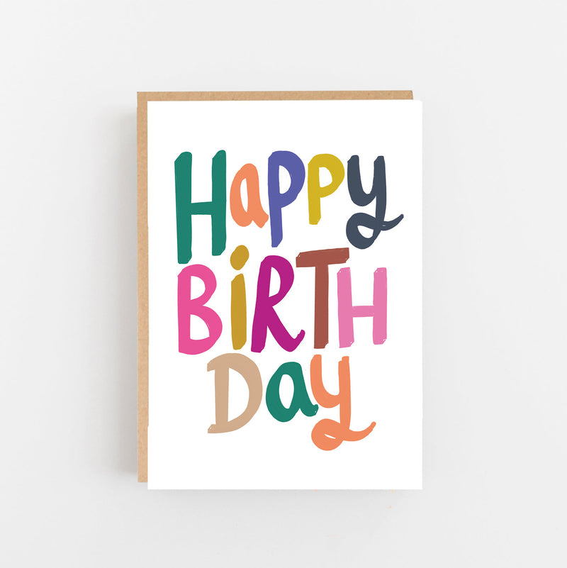 Happy birthday colourful writing card
