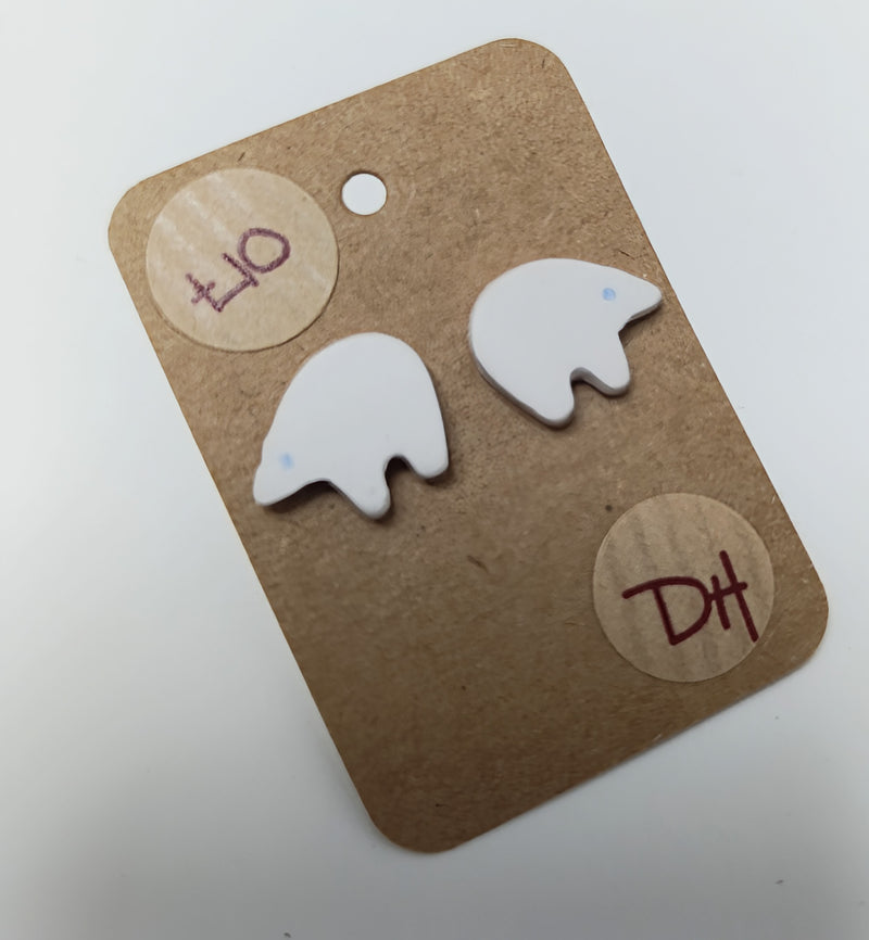 Ceramic lace polar bear stud earrings
