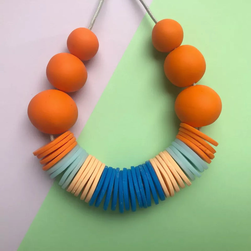 Statement bead necklace - oranges & blues