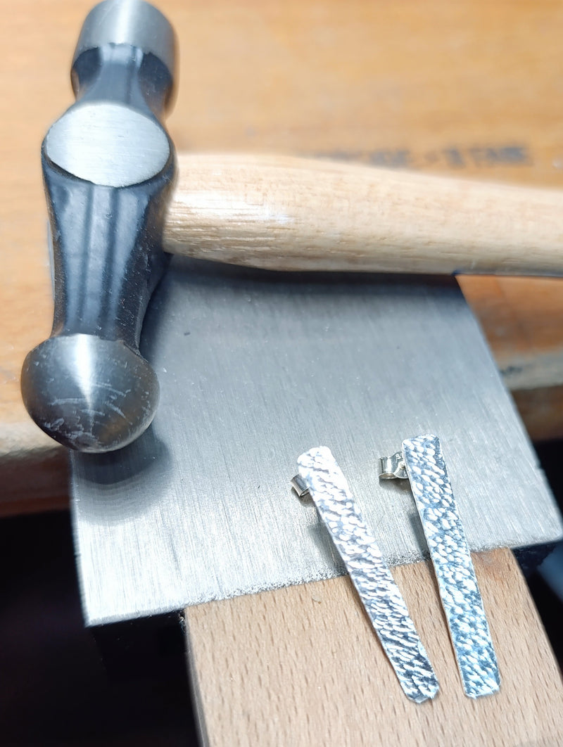 Sterling silver textured rectangle studs