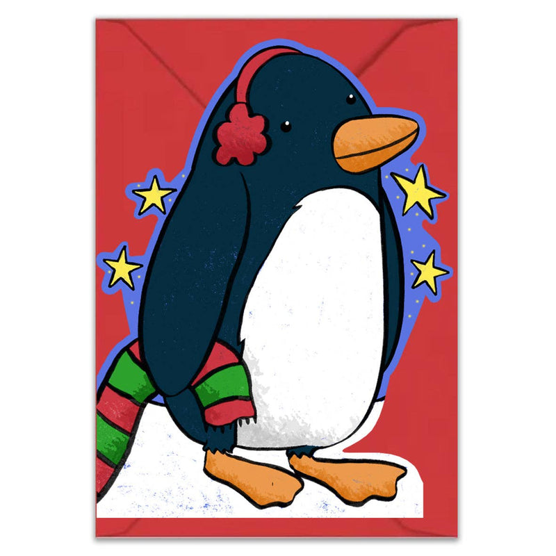 Penguin die cut Christmas card