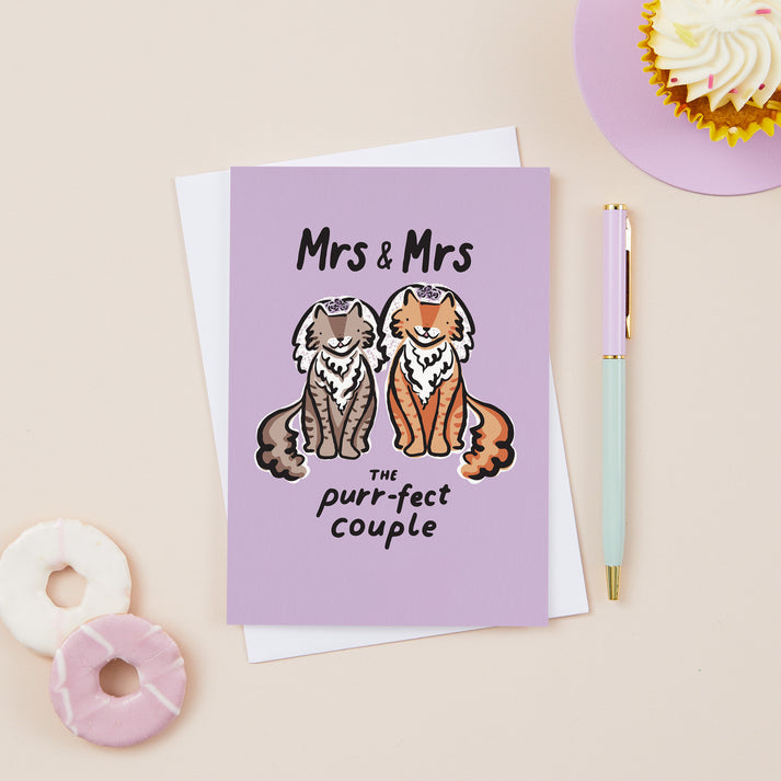 Mrs and Mrs purrfect couple/wedding engagement cats card
