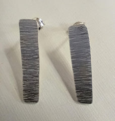 Sterling silver textured thin rectangle studs