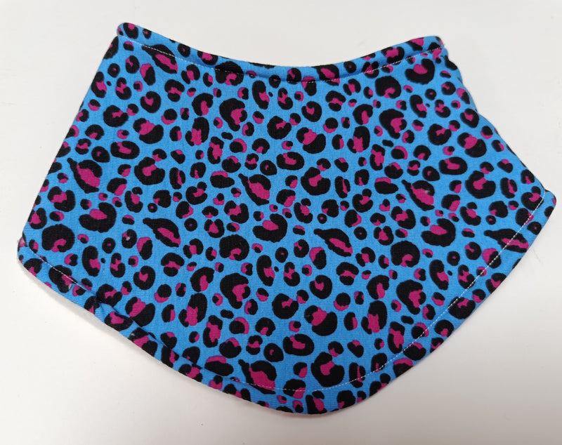 Bandana style bib - blue & pink leopard print