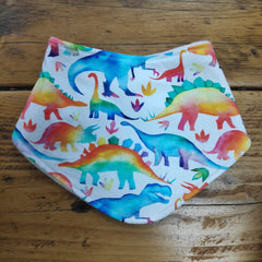 Bandana style bib - rainbow dinosaur print