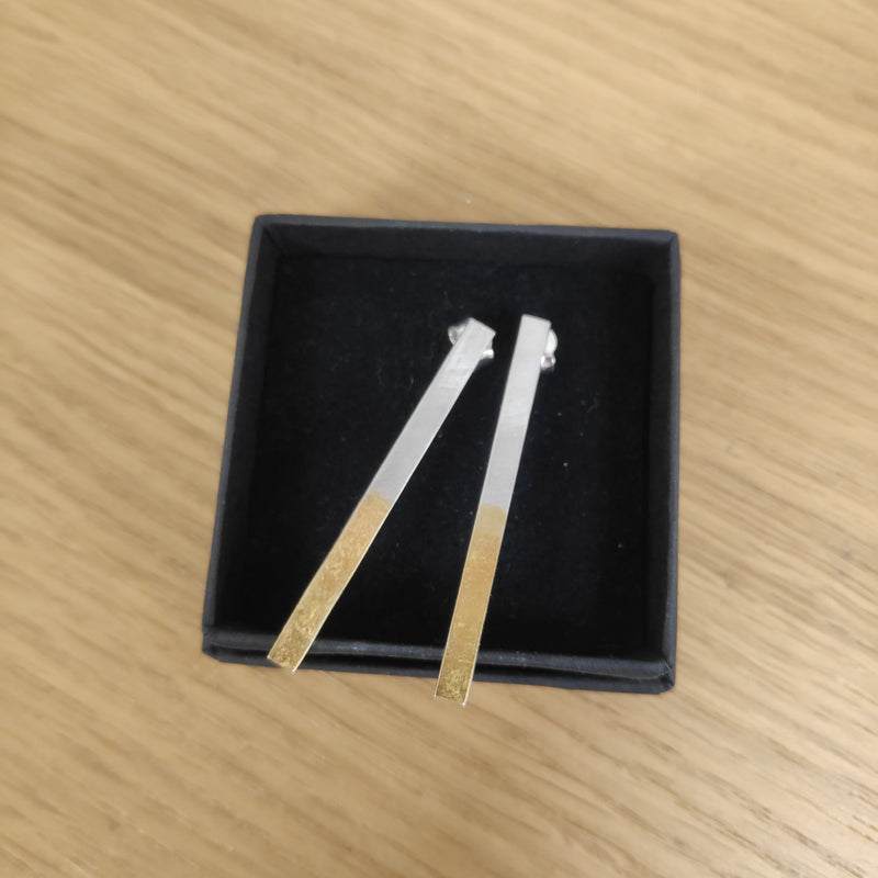 Sterling silver bar earrings with Keum boo 24ct gold