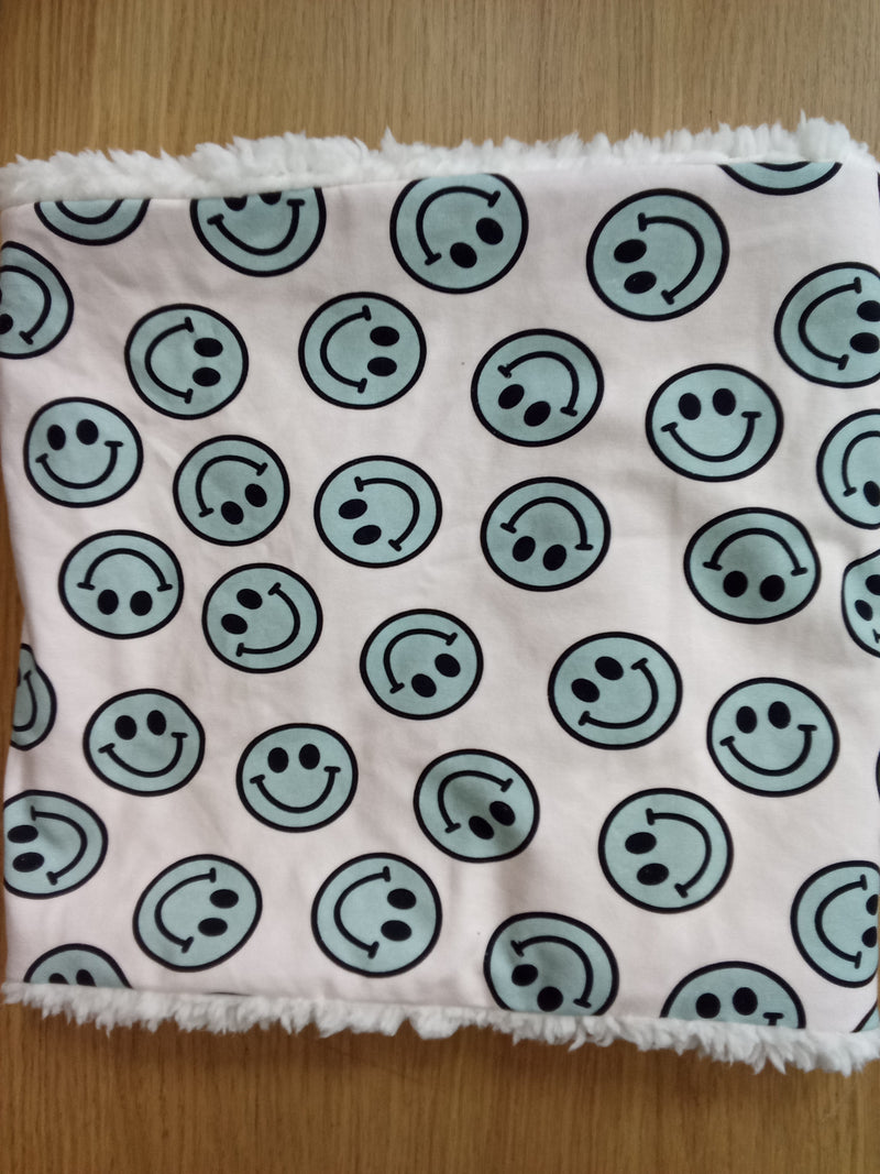 Neck warmer/snood - smiley faces grey & peach print