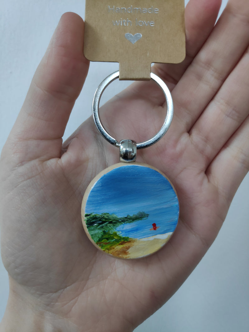 Hand painted wooden keyring