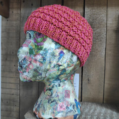Hand knitted adult hat in Brick design - pink and orange