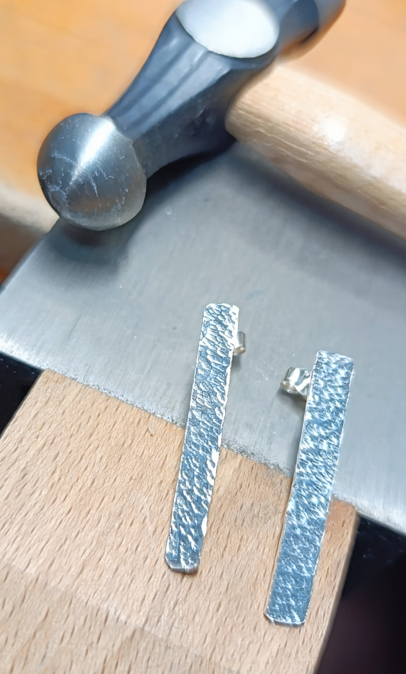 Sterling silver textured rectangle studs