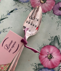 'Let's Spoon' hand stamped small vintage spoon