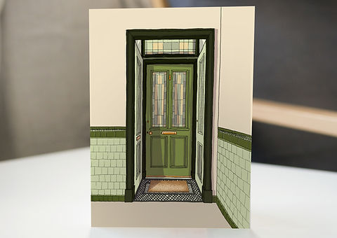 Tenement door in Green greetings card