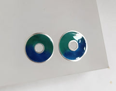 Sterling silver & enamel donut studs - green & blue