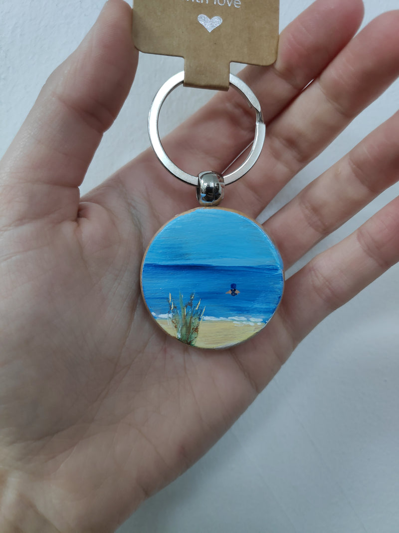 Hand painted wooden keyring