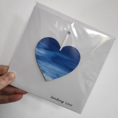 Sending love hand painted heart keepsake card