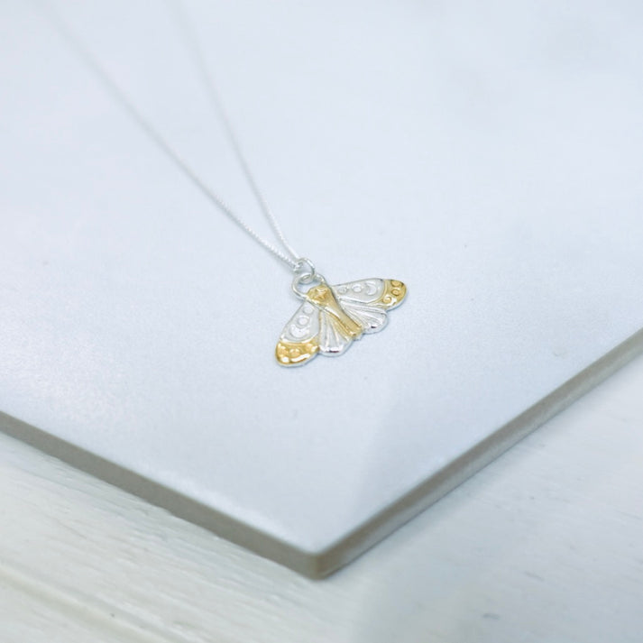 Sterling Silver & 22kt gold moon moth pendant