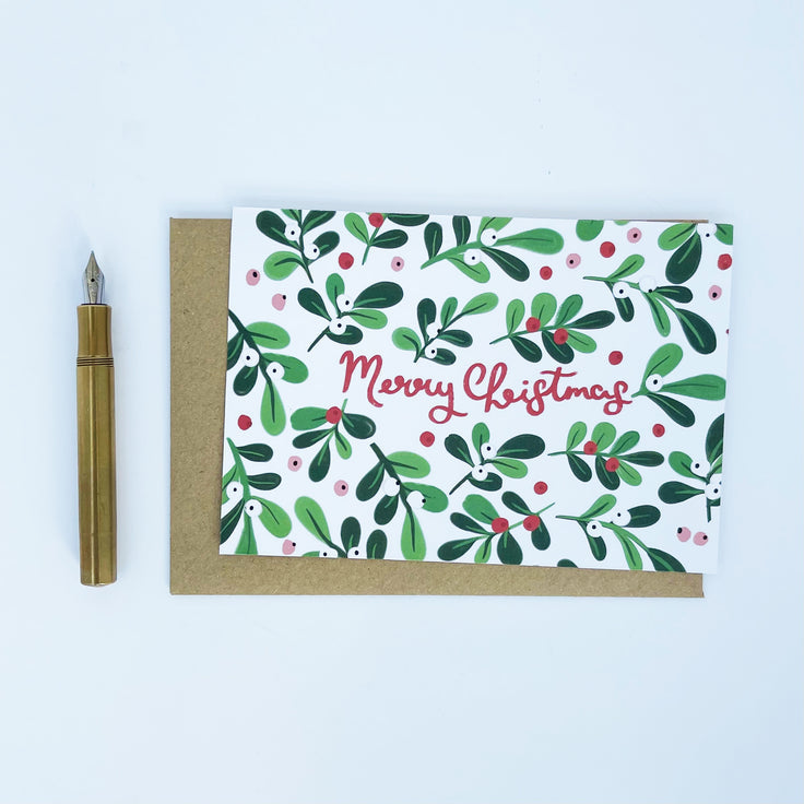 Pack of 8 Merry Christmas mistletoe cards
