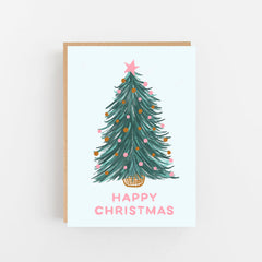 Happy Christmas tree with pink star card