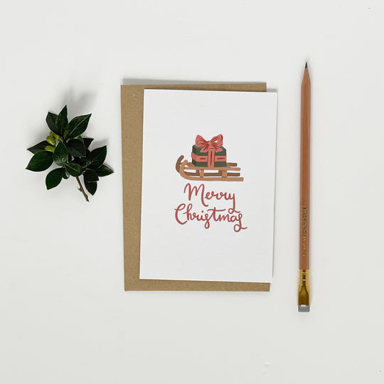 Pack of 6 Merry Christmas dachshund and sledge cards
