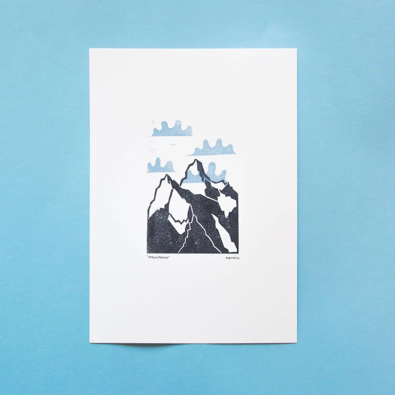 Mountain Linocut A4 print (2 versions available)