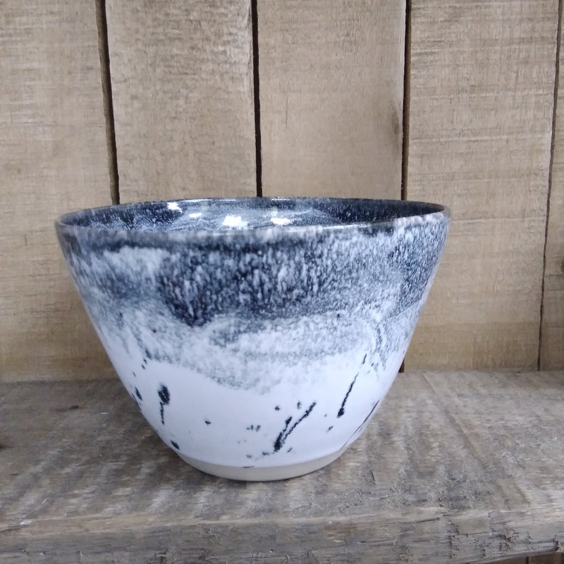 Ceramic bowl - charcoal grey & white glaze