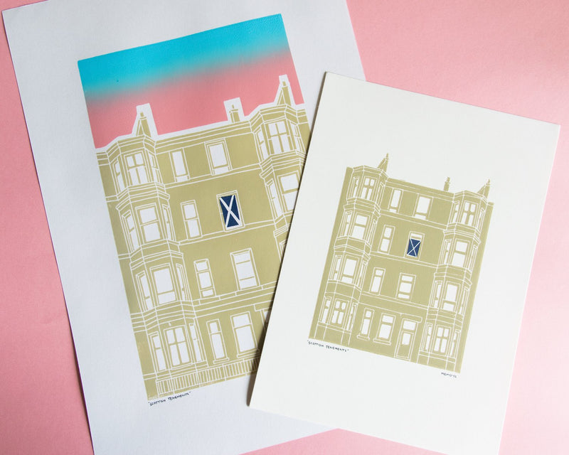 Scottish Tenements Lino print (A4 or A3) - 2 colourways available