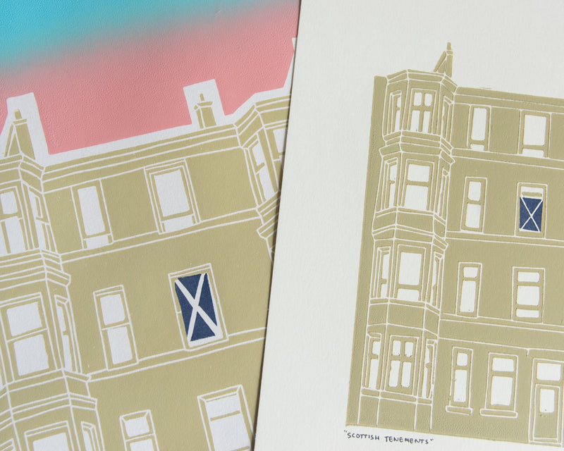 Scottish Tenements Lino print (A4 or A3) - 2 colourways available