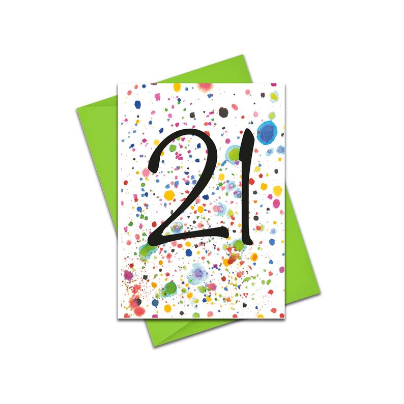 Age 21 - multicoloured paint splashes card
