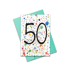 Age 50 - multicoloured paint splashes card