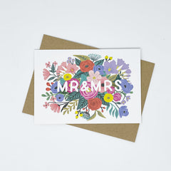 Mr & Mrs colourful flowers card