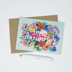 Happy anniversary colourful flowers card
