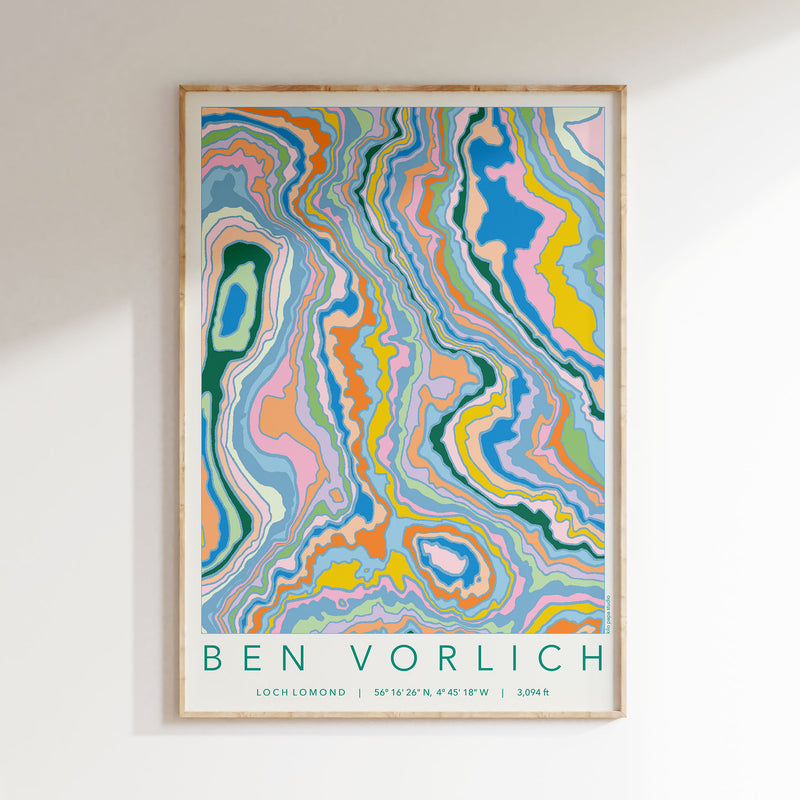 Mountain colourful topography print - Ben Vorlich