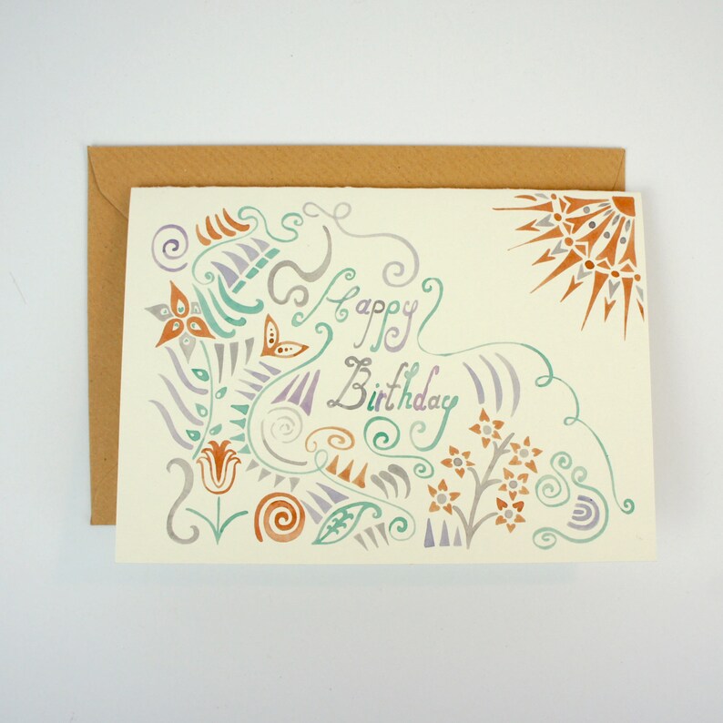 Happy birthday sun and flowers illustrated card