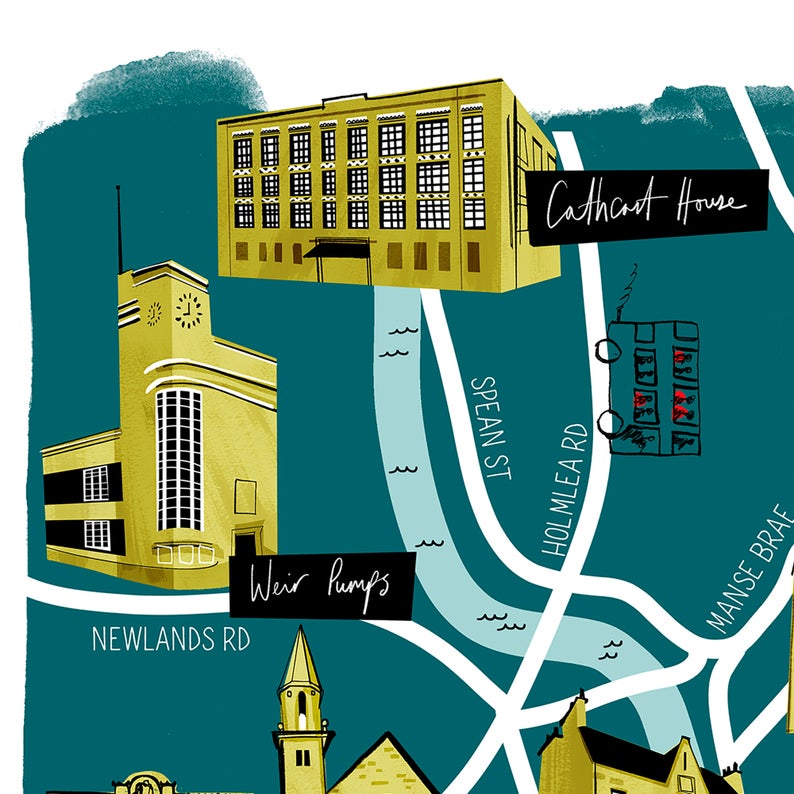 A3 Glasgow map print - Cathcart & Linn Park