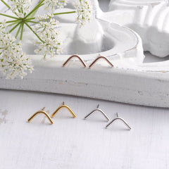 Stud earrings – curved bar/chevron (Sterling Silver or yellow gold vermeil)