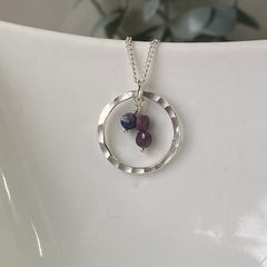 Sterling silver necklace with sapphire and ruby beads
