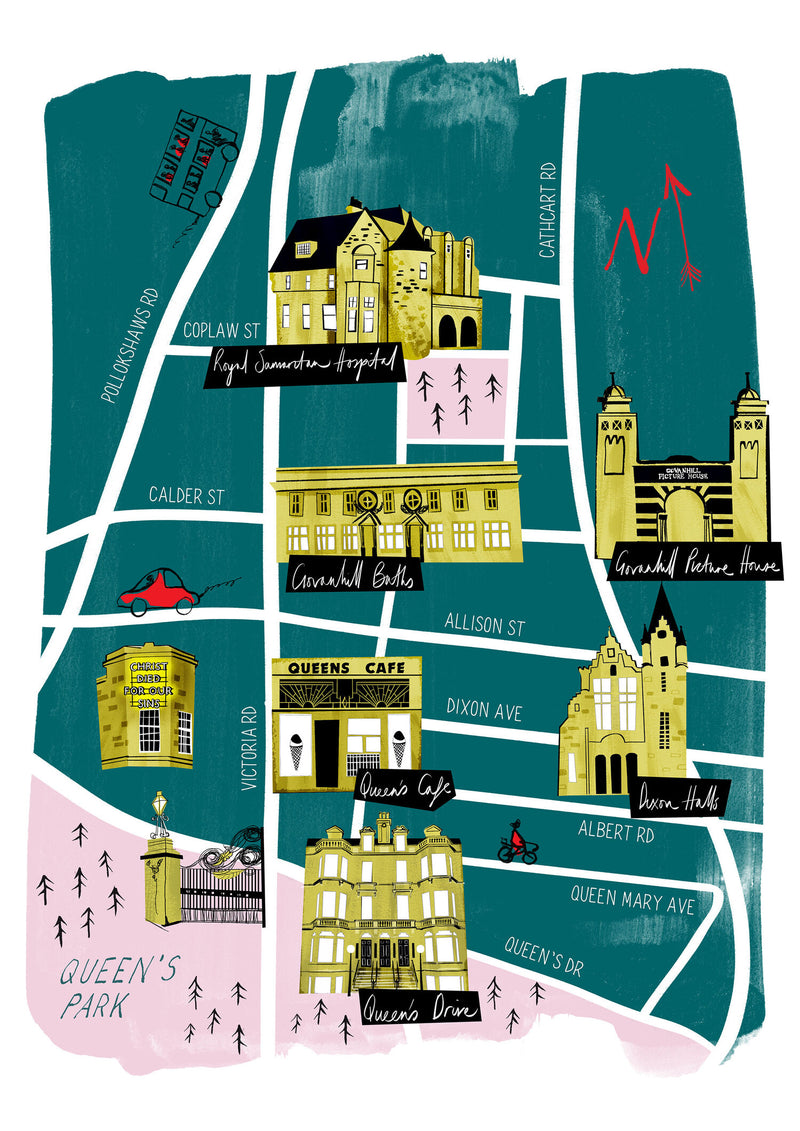 A4 Glasgow map print - Govanhill & Queen's Park